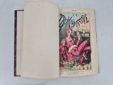 an open book with a picture of a woman sitting in a chair