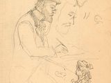 drawing of a man and a woman sitting at a table