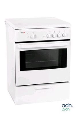 white stove with four burners and electronic controls against a white background
