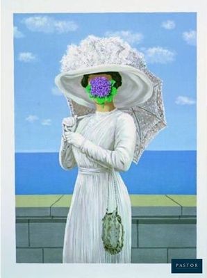 un tableau représentant une femme coiffée d'un chapeau et tenant un parapluie