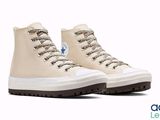 converse chuck hi top sneakers in beige leather with white soles