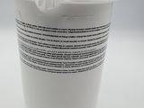 a white container with a black and white stripe on it