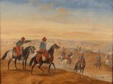 tableau représentant un homme à cheval tenant un fusil