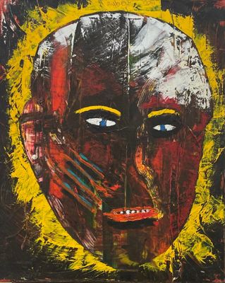 une image représentant un tableau représentant le visage d'un homme sur fond noir
