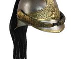 une image représentant un casque avec des cheveux longs sur fond blanc