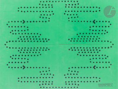 a close up of a green piece of paper with dots on it