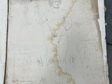 an open book with a drawing of a man holding a sword
