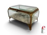 a glass box with a bed inside of it