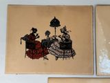 three pictures of women sitting at a table together
