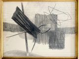 dessin représentant un dessin en noir et blanc d'une chaise et d'un parapluie
