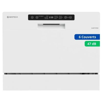a white dishwasher sitting on top of a white counter