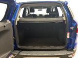 the back of a blue suv with its trunk open