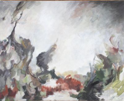peinture représentant un tableau représentant un paysage avec des arbres et des buissons