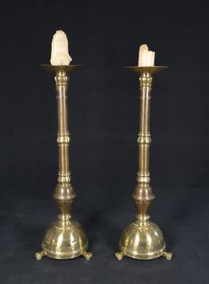 pair of antique brass candlesticks