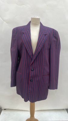 purple and red striped blazer on a mannequin base