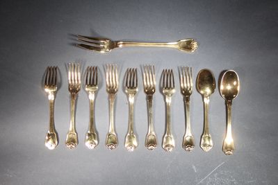 Christofle, une fourchette à servir, huit fourchettes et deu… - Photo 1