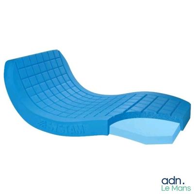 the blue plastic lounge chair is sitting on a white surface
