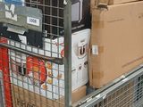 a metal cart with boxes on top of it in a store
