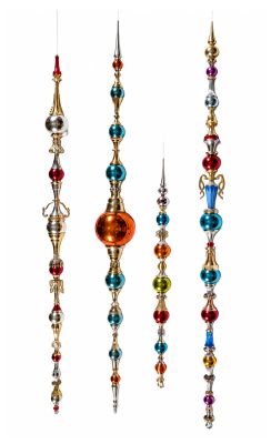 a set of three christmas ornaments hanging from a string
