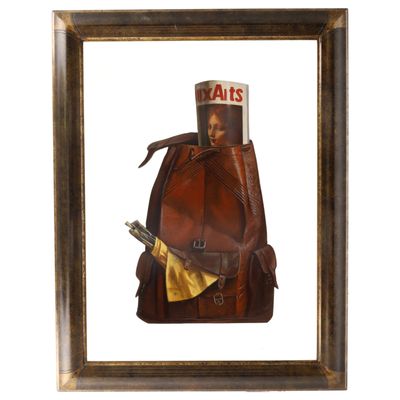 tableau représentant un homme avec un sac à dos et une canette de soda