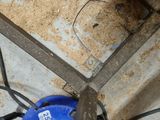 a blue blower sitting on top of a metal table