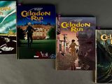 four children ' s books are lined up in a row on a table