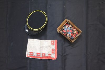 une boîte de fils et une boîte de fils posées sur un tissu noir