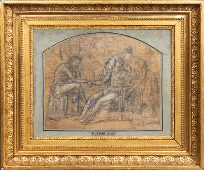 un dessin représentant un homme assis à une table en face d'une femme