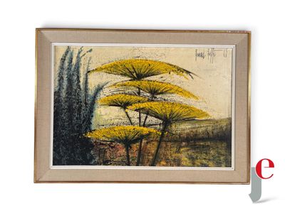 une image représentant un tableau d'un arbre jaune dans un champ