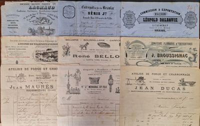 several old french bank notes on a wooden table