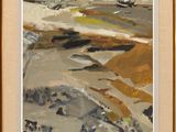 une image représentant une peinture d'une scène de plage avec des maisons en arrière-plan