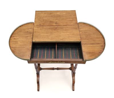 a small table with a wooden top and two drawers