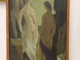 a picture of a painting on the wall next to a picture of a woman