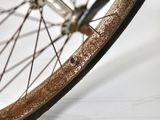 a close up of a bicycle wheel with a tire