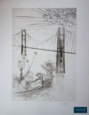 un dessin représentant un homme dans un bateau sur l'eau