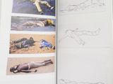 a book with pictures of people laying on the beach