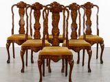 lot de six chaises de salle à manger anciennes en noyer sculpté, avec assise rembourrée