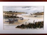 une image d'une peinture de bateaux sur la plage