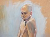 a painting of a man with a bald head and no shirt