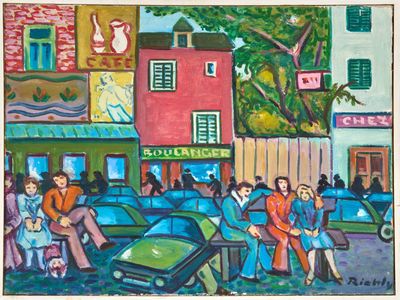 Rudolf RICHLY (1886-1975) Paris, place animée, vers 1950