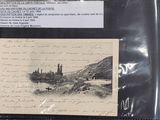a black and white photo of a postcard with a picture of a castle on it
