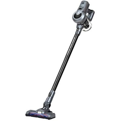 a close up of a cordless vacuum cleaner on a white background