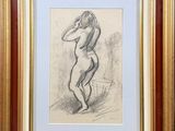 un dessin représentant une femme nue dans un cadre doré