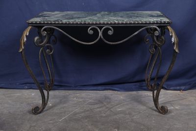 wrought iron console table with green marble top