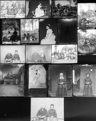 Ensemble de dix-sept plaques diapositives en verre, représen…