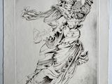 un dessin représentant une femme en robe tenant une épée