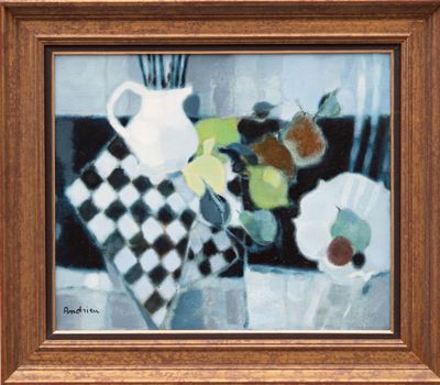une peinture de fleurs dans un vase sur une table