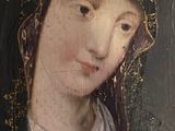 painting of a woman wearing a black and gold headdress