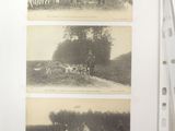 three pictures of a group of people riding horses