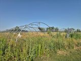 une grande structure métallique au milieu d'un champ